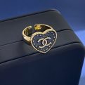 Chanel double C letter metal peach heart love-shaped dark blue oil dripping open ring