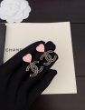 CHANEL New Pink Heart Black CC Earrings