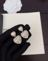 CHANEL New Style Full Diamond Heart Pearl Earrings