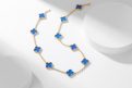 Van Cleef & Arpels Ten-Flower Blue Agate Necklace (Gold Color)